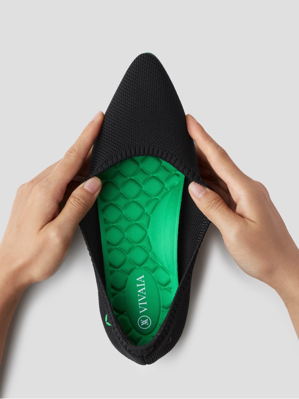 NEW Viviana Black Pointed Knit Ballet Flats with Green Sole - Picture 7 of 16